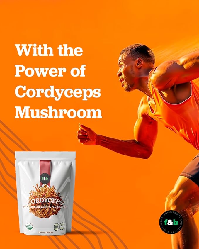 f&b superfoods Organic Cordyceps Mushroom Extract Powder, 8 Ounces | Fruit Body & Mycelium Extract | Active Polysaccharides & Cordycepic Acid | Supports Energy & Immune Health