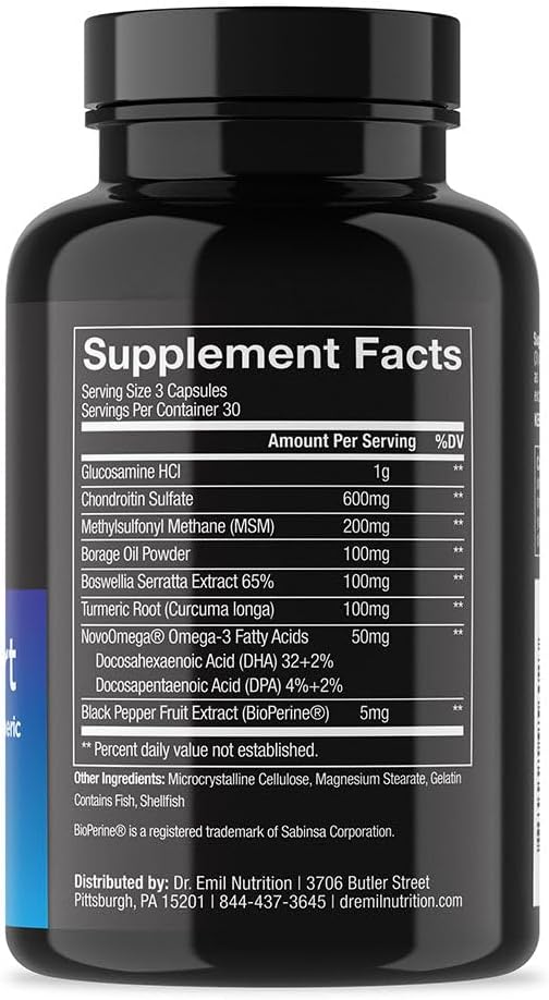 DR. EMIL NUTRITION Joint Aid Supplement - Joint Supplement with Glucosamine Chondroitin, MSM & Turmeric - Joint Health Supplement for Mobility and Discomfort for Men and Women* (60 Capsules)