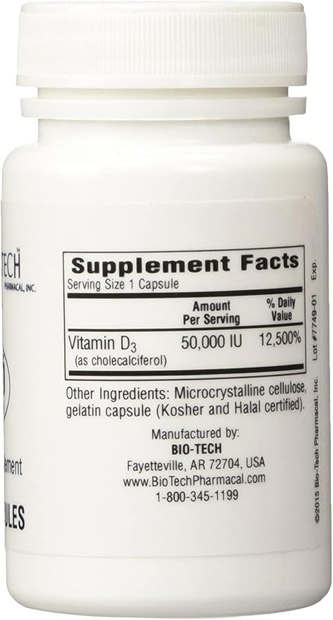 D3-50 50,000iu - Bio-Tech Pharmacal - 100 Capsules - Pack of 2
