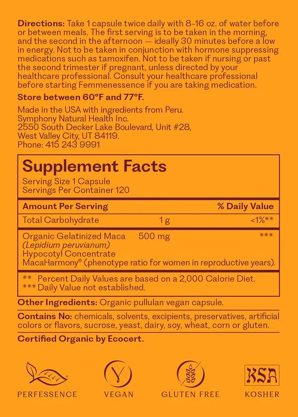 Femmenessence MacaHarmony - All Natural Gelatinized Maca Supplement to Support Women's Hormone Balance, PMS, Acne & Healthy Skin, Regular Menstrual Cycle & Fertility (240)