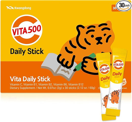 Vita500 Multivitamin Powder Daily Stick, Improve Strong Immune, & Energy Boost with Vitamin C 500mg, and Vitamin B Complex (30 Sticks of 500mg)