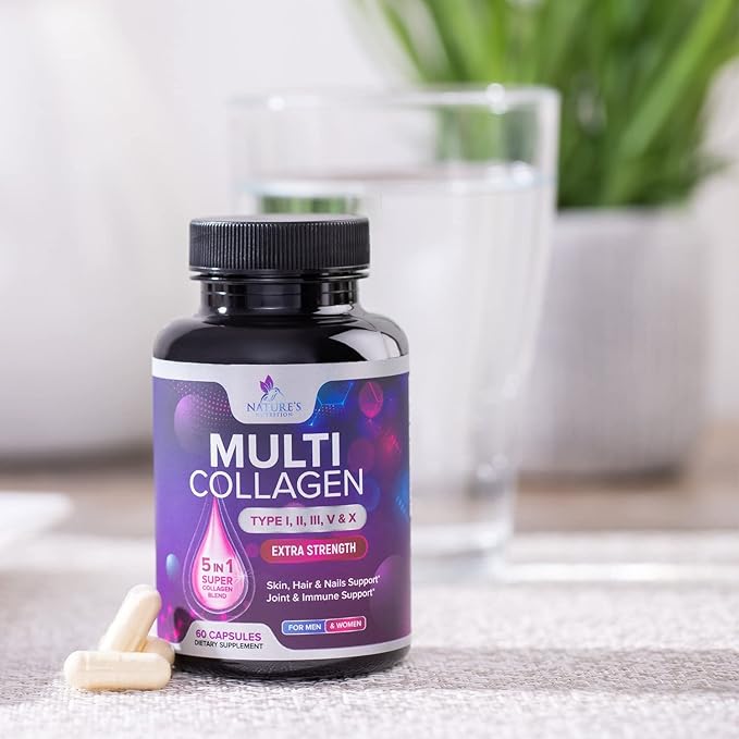 Collagen Peptides for Women & Men - Type I, II, III, V, X Multi Collagen Pills, Hydrolyzed Collagen Peptides Supplements, Nature's Hair, Skin, Nail, and Joint Support Supplement, Non-GMO, 60 Capsules