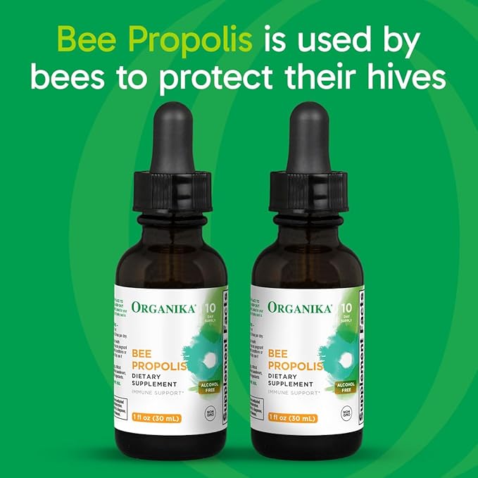 Organika Bee Propolis Tincture 30 ml x 2 Pack: Clean and Vegan Propolis Extract for Immune Defenses, Throat, and Breath - Free of Gluten, GMO, & Artificial Flavors - 20 Day Prop Drops Supply