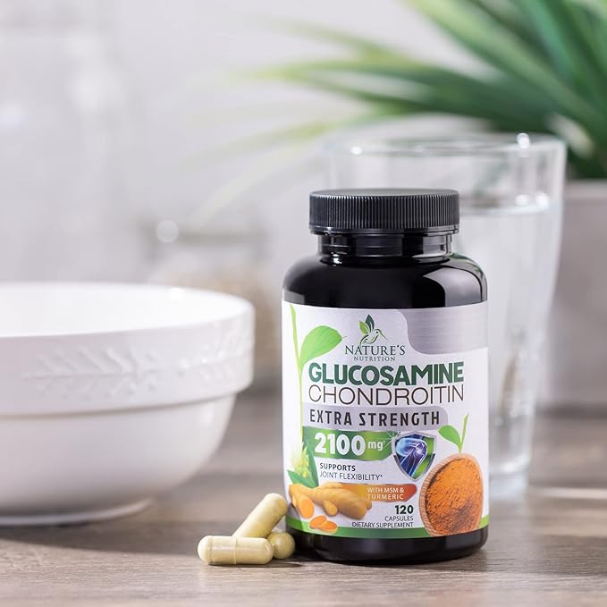 Glucosamine Chondroitin MSM 2100mg Complex - Joint Support Supplement Turmeric & Boswellia, Triple Strength Glucosamine Capsules - Support for Joint Mobility with Quercetin Bromelain - 120 Capsules