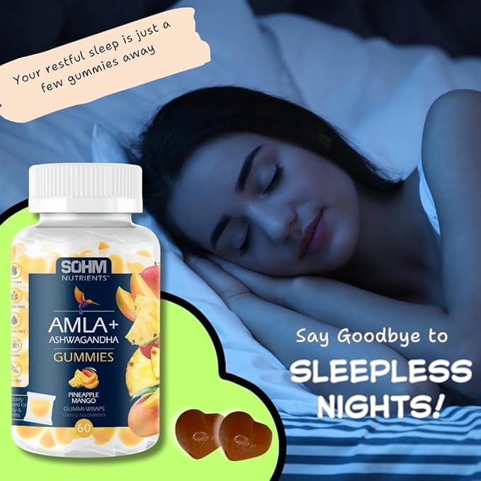 SOHM Amla and Ashwagandha Gummies, Individually Wrapped, Supports Healthy Immune Health, Reduce Infections -Ashwagandha Gummies for Women and Men Vegetarian(Pineapple,Mango)