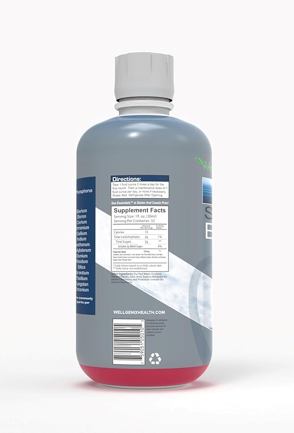 Wellgenix Sea Essentials Vital Nutrients - Coral Calcium Liquid Multivtamin - Adults & Kids Daily Supplement - Nutritional Sea Vegetation Mineral Drink - Sea Berry Flavor 32oz (3)
