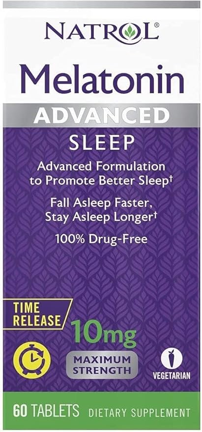 Natrol Sleep Advanced Melatonin Time Release Tablets, Nighttime Sleep Aid, 10mg, 60 Count (Pack of 2)