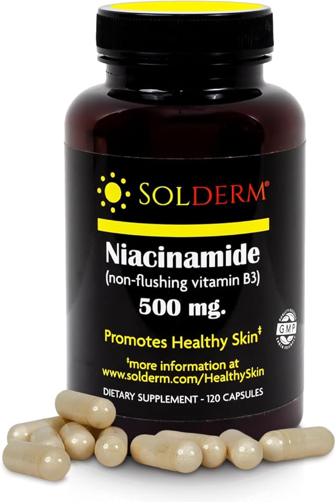 Niacinamide Non-Flushing Vitamin B3 Supplement | Vegetarian and Gluten-Free Vitamin Niacinamide Tablets with Vegetable Cellulose Casings | Promotes Healthy Skin | 120 Capsules | 500mg