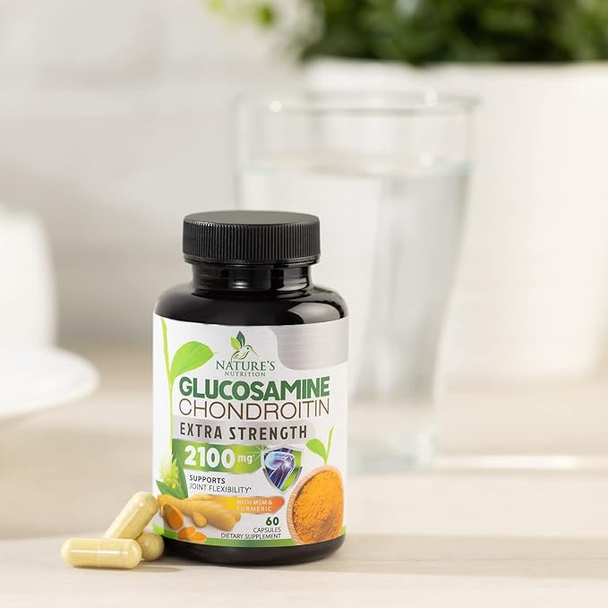 Glucosamine Chondroitin MSM 2100mg Complex - Joint Support Supplement Turmeric & Boswellia, Triple Strength Glucosamine Capsules - Support for Joint Mobility with Quercetin Bromelain - 60 Capsules