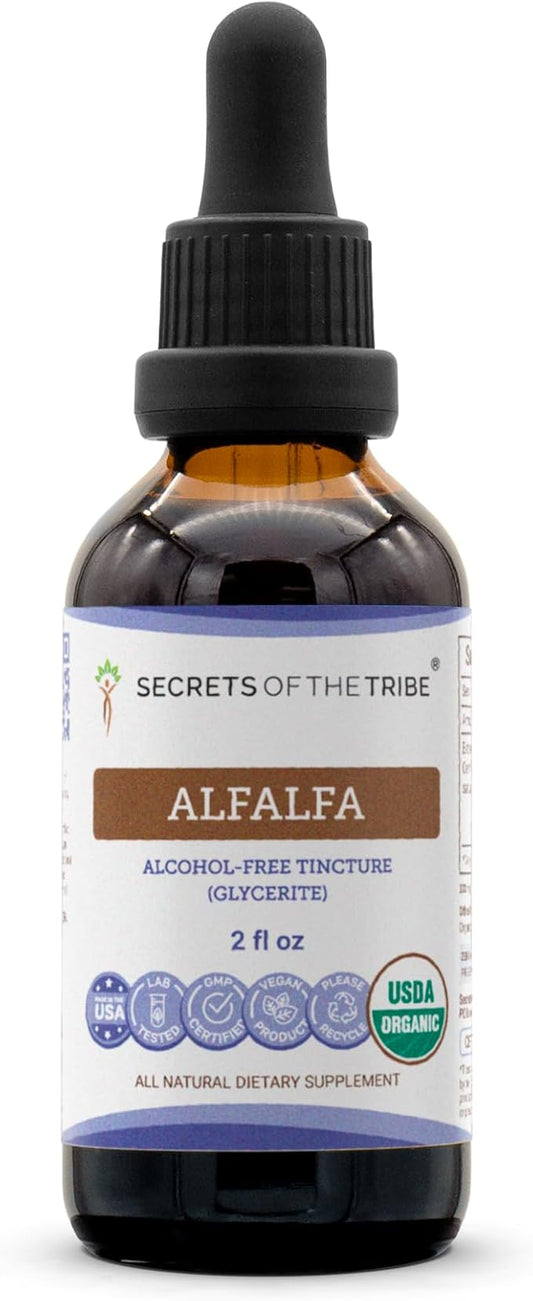 Secrets of the Tribe Alfalfa USDA Organic | Alcohol-Free Extract, High-Potency Herbal Drops | Made from 100% Certified Organic Alfalfa Dried Leaf (2 oz)