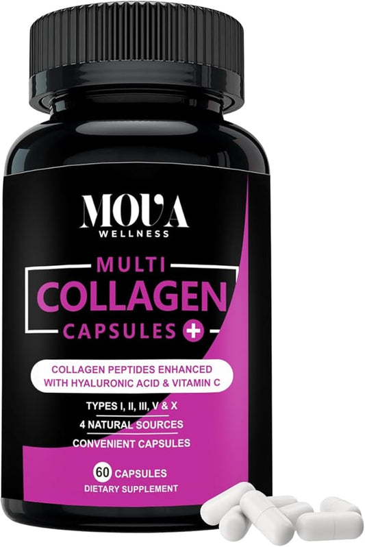 Multi Collagen Capsules with Vitamin C & Hyaluronic Acid - Types I, II, III, V & X - 60 Capsules