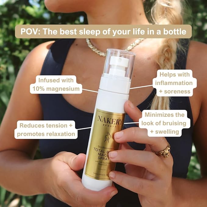 Nakery Total Body Magic Magnesium Spray - 10% Magnesium Spray for Feet Tension, Leg Cramps & Stiff Muscles After Work & Gym - Homeopathic Magnesium Spray Oil with Valerian Root & Arnica