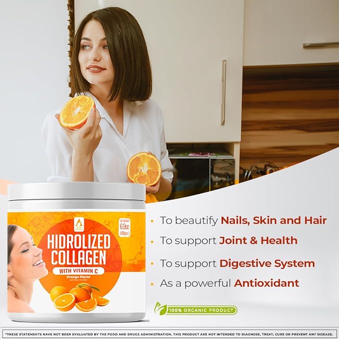 AV Orange Hydrolyzed Grass Fed Collagen with Vitamin C | Powder Supplement | Non-GMO Verified – 198gr