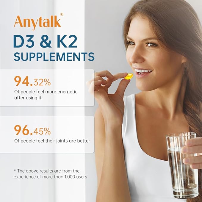 Vitamin D3 K2 Supplement with Vitamin D3 (5000 IU), K2 & MCT Oil - Non-GMO, Gluten-Free, Easy to Swallow Capsules for Bone Health, Heart & Immune Support, 60 Softgels