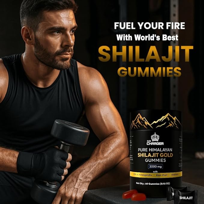 Pure Himalayan Shilajit Gummies Gold with KSM 66 Ashwagandha, Gokshura, Black Musli | Fulvic Acid & 85+ Trace Minerals | Shilajit for Men, Women | 100% Natural and Organic | 60 Gummies