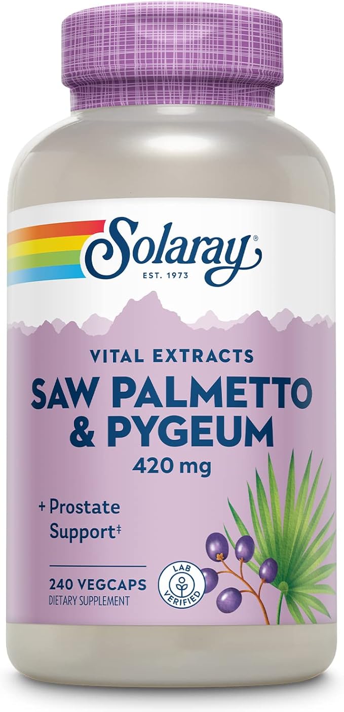 SOLARAY Saw Palmetto and Pygeum - Saw Palmetto for Men and Pygeum Bark - with Zinc, Vitamin B6, Pumpkin Seed and Amino Acids - Prostate Supplements for Men w/Beta Sitosterol, 60 Servings, 240 VegCaps