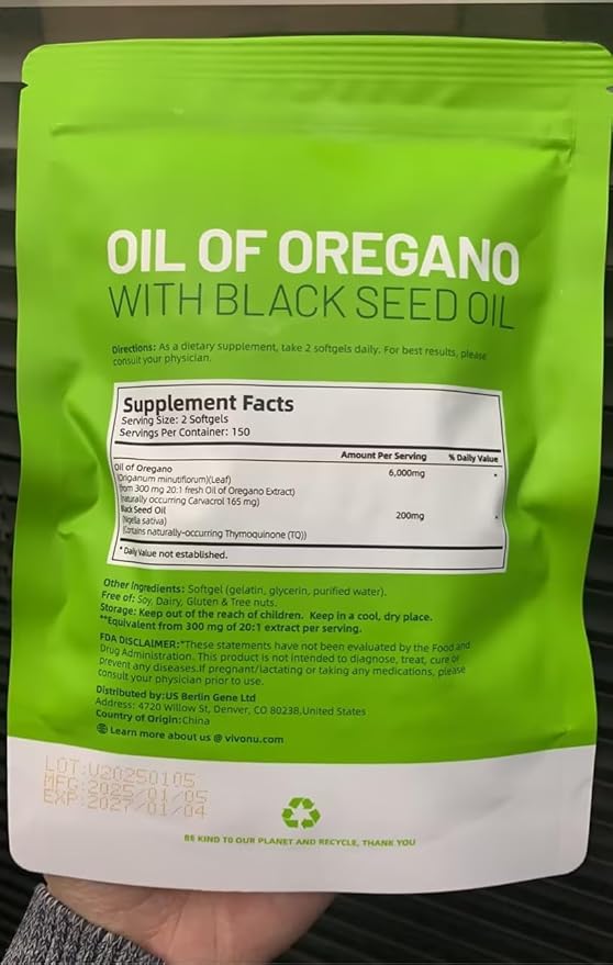 Oil of Oregano Capsules, Balanced Oil of Oregano with Black Seed Oil, Organic Oregano Oil Softgels,Carvacrol,Thymoquinone, Non-GMO