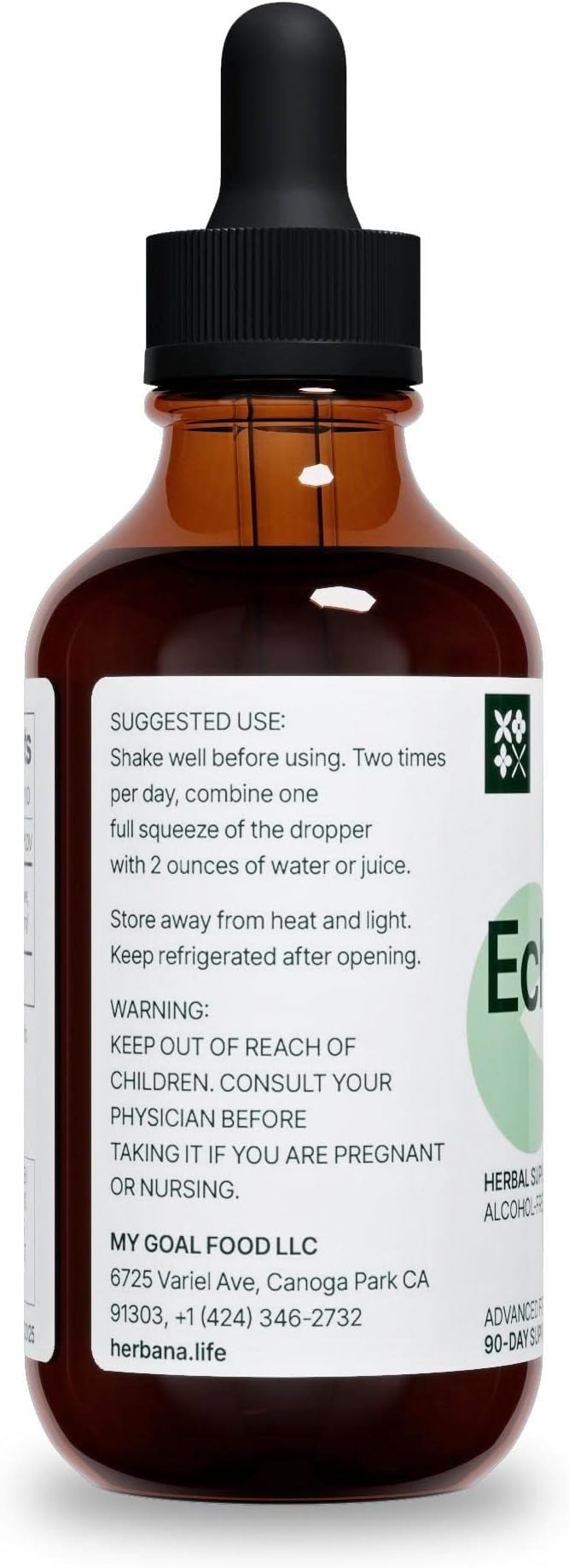 Echinacea 4 fl oz Liquid Extract - Organic Root, Leaf, Flower, Seed - Natural Herbal Supplement - Body, Immune System Support Tincture - High Potency Drops - 90-Day Supply - Family Size