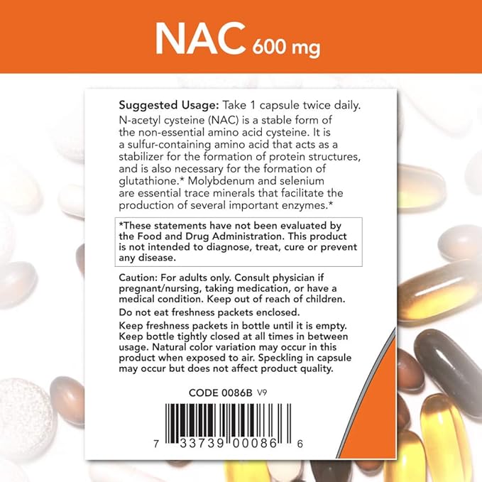Now Foods Nac-Acetyl Cysteine 600mg, 250 Vcaps (500 (250X2))