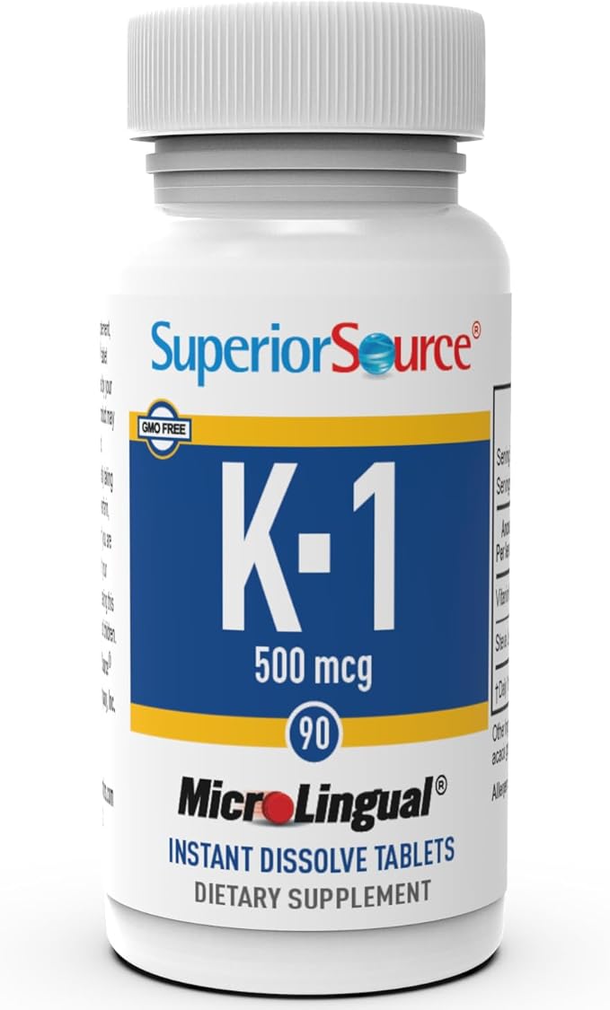 Superior Source Vitamin K1 500 mcg - Bone Strength & Health Support Supplement - Vitamin K Supplement Aids Blood Health & Calcium Absorption - 100 Sublingual Dissolving Tablets