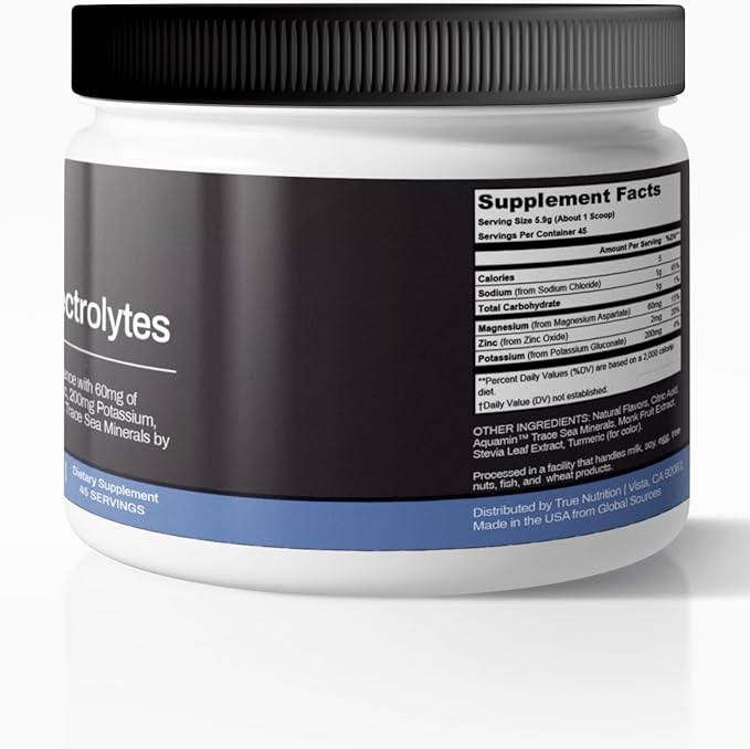 True Electrolyte Hydration Supplement Drink Mix (Limeade) | Supports Healthy Mineral Balance w/Zinc, Potassium, Magnesium, Sodium, Aquamin® 72 Trace Sea Minerals | 5 Cal. 0g Sugar. 45 Servings.
