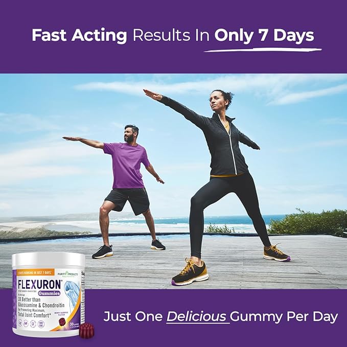 Purity Products Flexuron Gummies Joint Formula 3X Better Than Glucosamine and Chondroitin - Starts Working in just 7 Days - Krill Oil, Low Molecular Weight Hyaluronic Acid, Astaxanthin - 30 Ct (1)