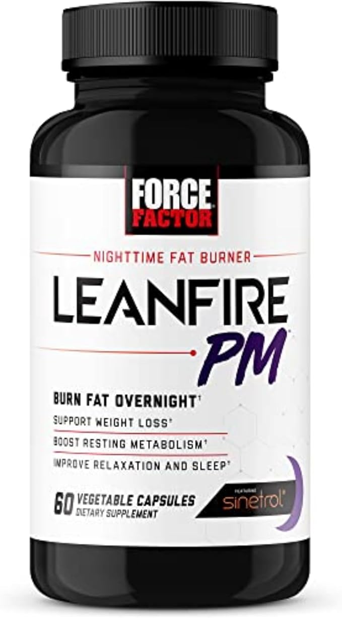 Force Factor LeanFire PM Weight Loss Pills for Women & Men, Fat Burner & Overnight Weight Loss Pills to Burn Fat, Boost Metabolism, Improve Sleep, Powerful Formula for Incredible Results, 60 Capsules