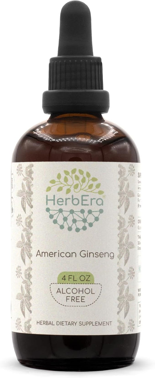 American Ginseng B120 Alcohol-Free Herbal Extract Tincture, Concentrated Liquid Drops Natural American Ginseng (Panax Quinquefolius) (4 fl oz)