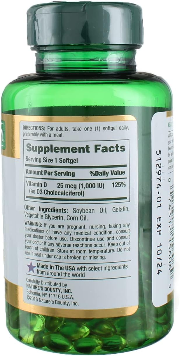 Nature's Bounty Vitamin D3-1000 IU, Rapid Release Softgels, 250 Count (Pack of 3)