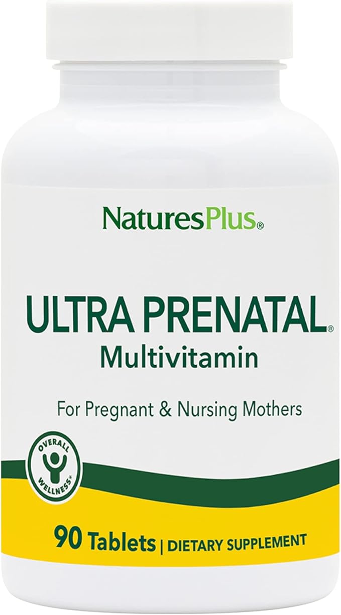 NaturesPlus Ultra Prenatal Multivitamin - 800 mcg Folate, 90 Vegetarian Tablets - Prenatal Supplement with Iron, Iodine, Calcium & B-Complex Vitamins - Gluten-Free - 45 Servings