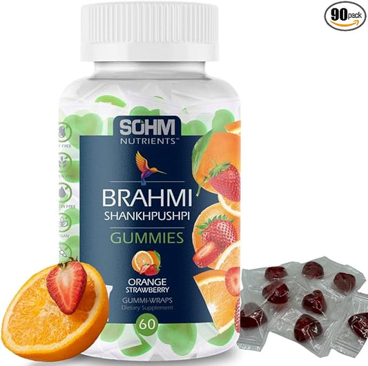 Brahmi and Shankhpushpi Gummies, 60 Count Individually Wrapped, Supports Immune System Vegetarian Without Gluten
