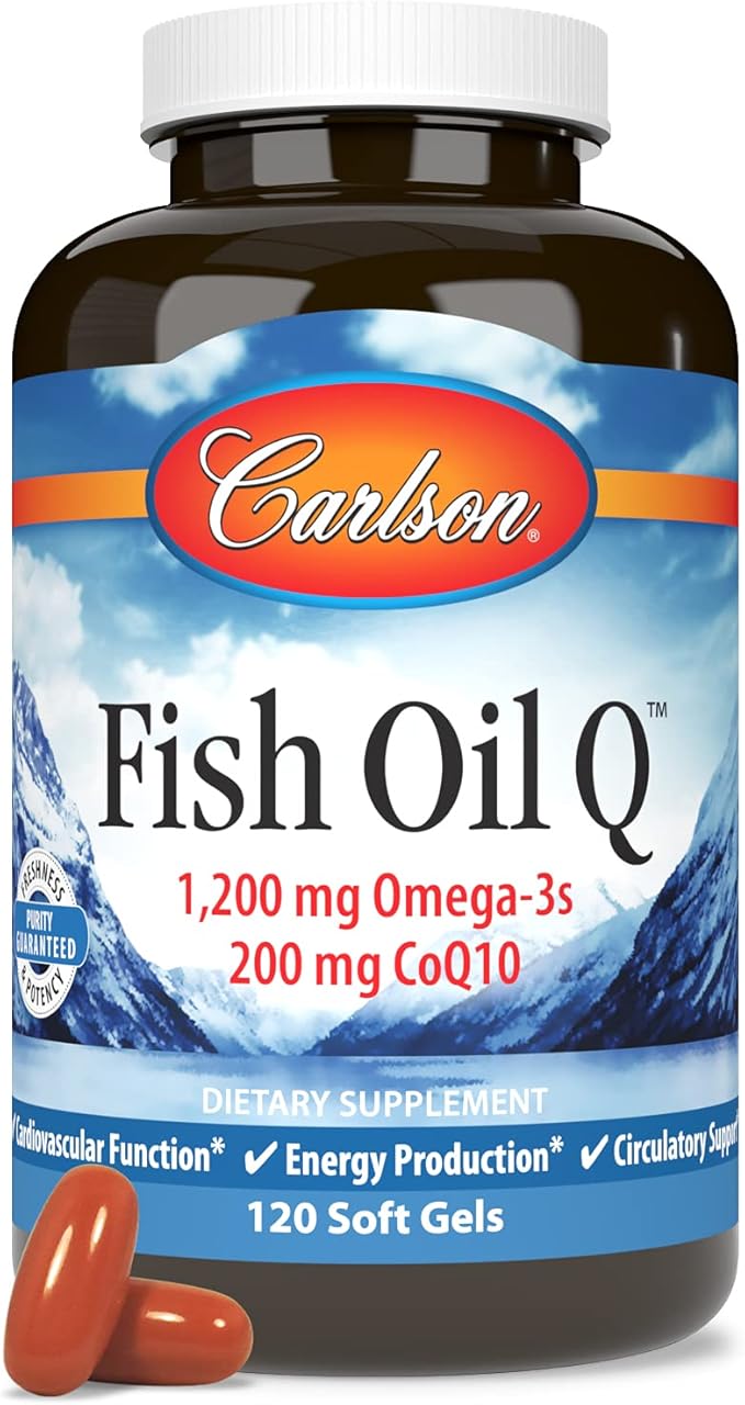 Carlson - Fish Oil Q, 1200 mg Omega-3s 200 mg CoQ10, Function, Energy Production & Circulatory Support, 120 Softgels