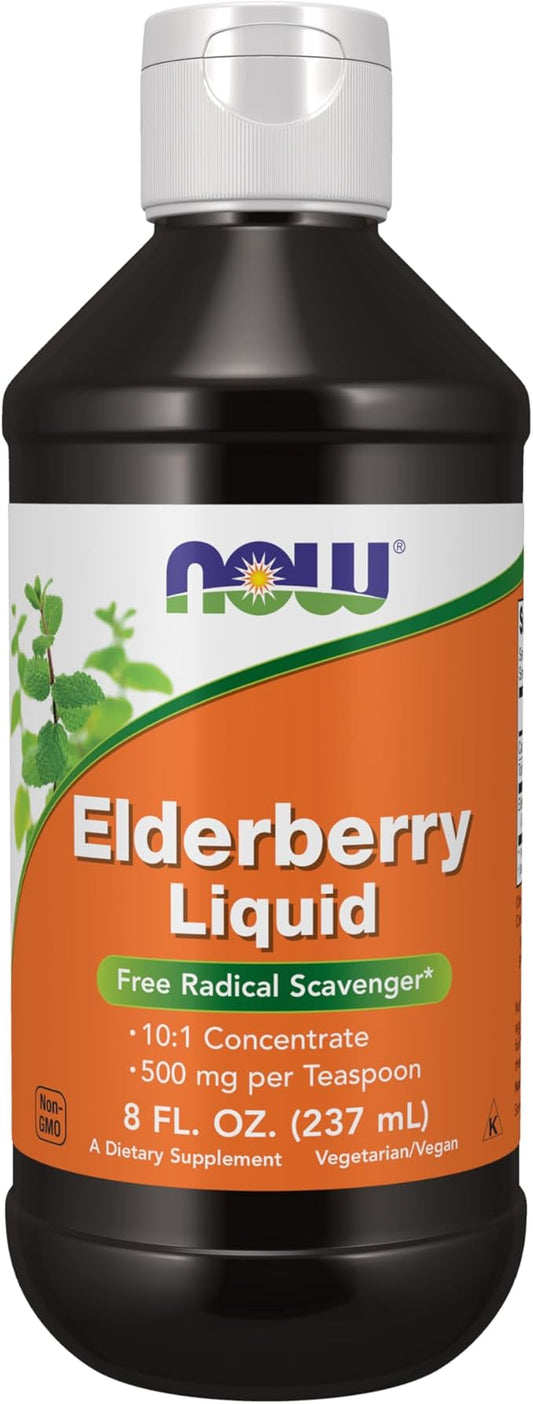NOW Foods Supplements, Elderberry Liquid 500 mg, 10:1 Concentrate, Free Radical Scavenger*, 8-Ounce