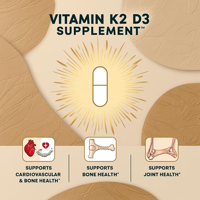 Vitamin K2-D3 2 in 1 Support – 200mg Per Serving – Heart Health, Immune Support & Blood Circulation – 60 Capsules – Gluten-Free, Vegan, Non-GMO, Hormone-Free (1)