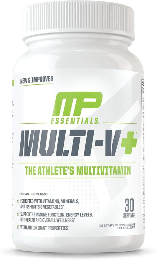 Muscle Pharm Essentials Multi-V+, The Athlete's Multi-Vitamin, Enhanced Energy, Performance & Immune Health, Daily Multivitamin for Men & Women with Minerals Plus Probiotics, 90 Tablets, 30 Servings