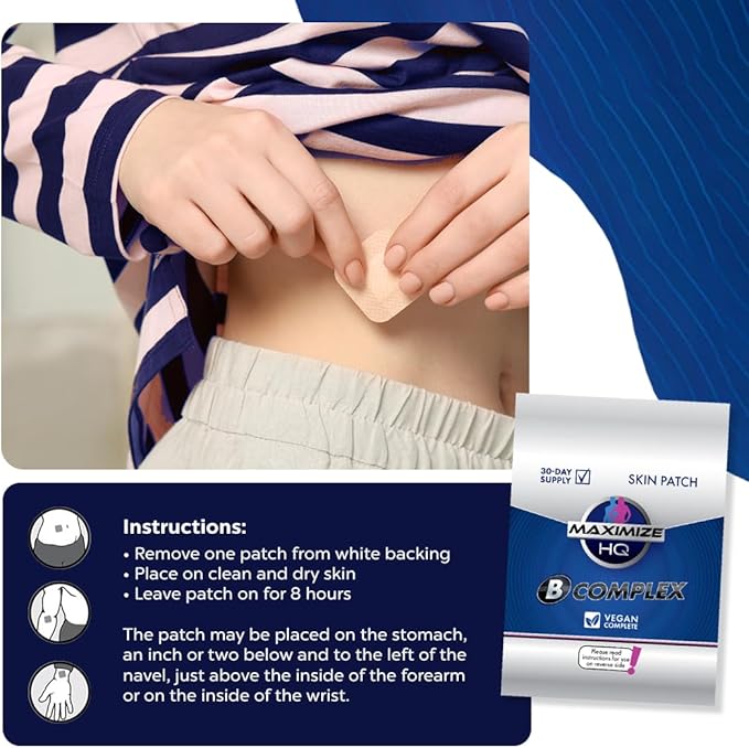 MAXIMIZE HQ B Complex Patches - 8 Hour Time-Release - Gluten Free - Vegan