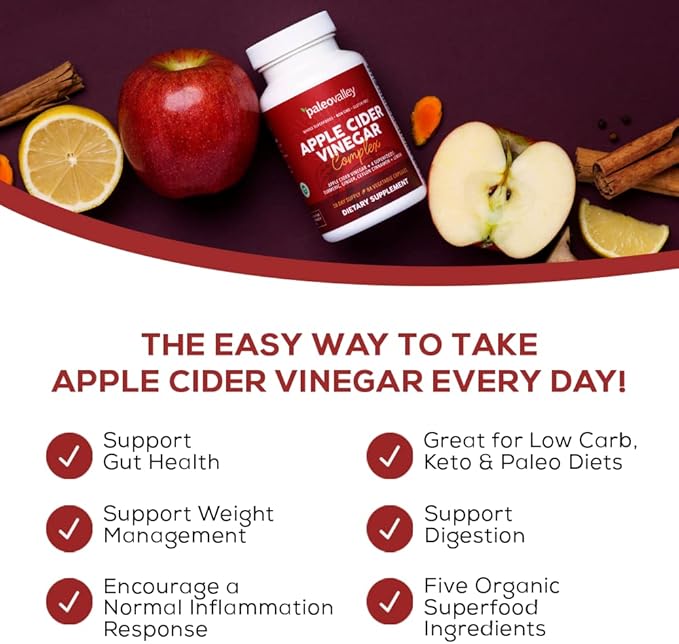 Paleovalley Apple Cider Vinegar Complex with Superfoods - Turmeric, Ginger, Ceylon Cinnamon and Lemon - 84 Vegetable Capsules
