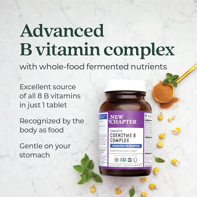 New Chapter Vitamin B Complex – Fermented Coenzyme B Complex Rich in Vitamin B12 + Vitamin B6 + Biotin + Made with Organic Ingredients - 60 ct