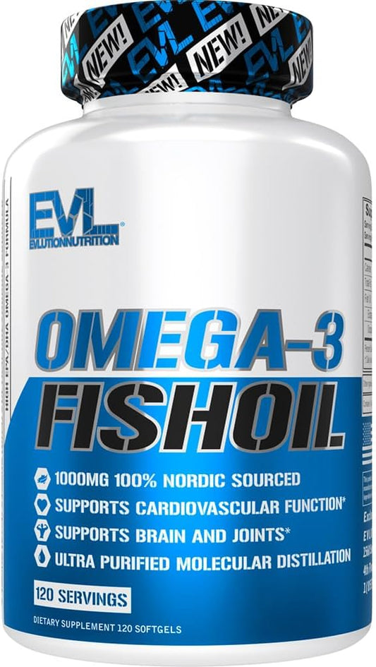 Evlution Nutrition Triple Strength Omega 3 Fish Oil - Burpless Fish Oil EPA DHA Omega 3 Supplement in Easy to Swallow Citrus Flavor Softgels - Enteric Coated Fish Oil Supplement - 120 Count