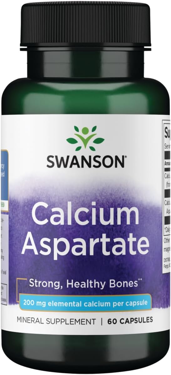 Swanson Calcium Aspartate - Herbal Supplement Promoting Bone, Heart, & Muscle Health - Natural Formula Promoting Total Body Wellness - (60 Capsules-200mg Each)