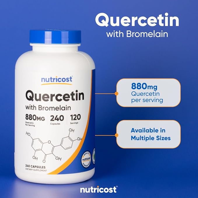Nutricost Quercetin 880mg, 240 Vegetarian Capsules with Bromelain (165mg) - 120 Servings (440mg Quercetin Per Cap) - Gluten Free, Non-GMO