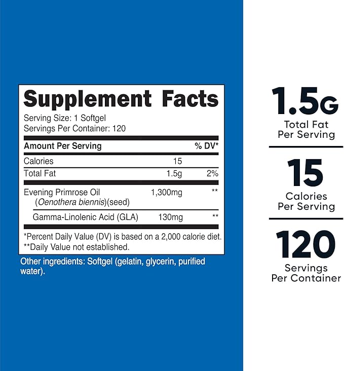 Nutricost Evening Primrose Oil 1,300mg, 120 Softgels (3 Bottles) - Non-GMO, Gluten Free, 120 Servings