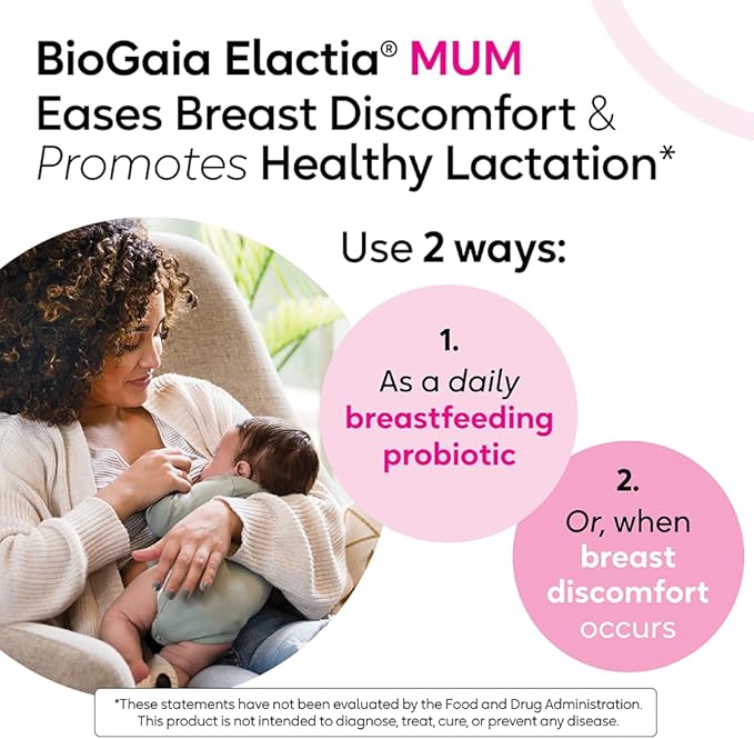 BioGaia Elactia Breastfeeding Probiotic | Lactation Supplements | Newborn Essentials and Probiotics for Both Mom & Baby | Daily Supplement for Healthy Lactation | 30 Count | Breastfeed Happy