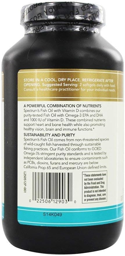 Spectrum Essentials Softgels, Fish Oil with Vitamin D, 1000 mg, 250 Count
