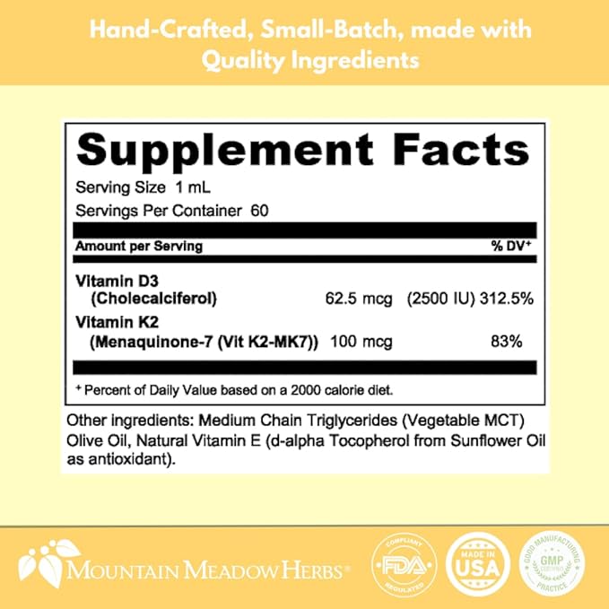 Mountain Meadow Herbs Sunshine Drops | Vegan Vitamin D3 Booster for Healthy Bones & Teeth | Ideal Winter Supplement | Tincture 2oz