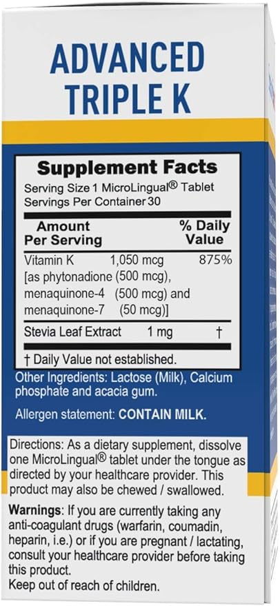 Superior Source Triple K, 3-in-1 Formula, MK-4 500 mcg, MK-7 50 mcg, K1 500 mcg, Quick Dissolve Sublingual Tablets, 30 Count, Healthy Bones and Arteries, Immune & Cardiovascular Support, Non-GMO