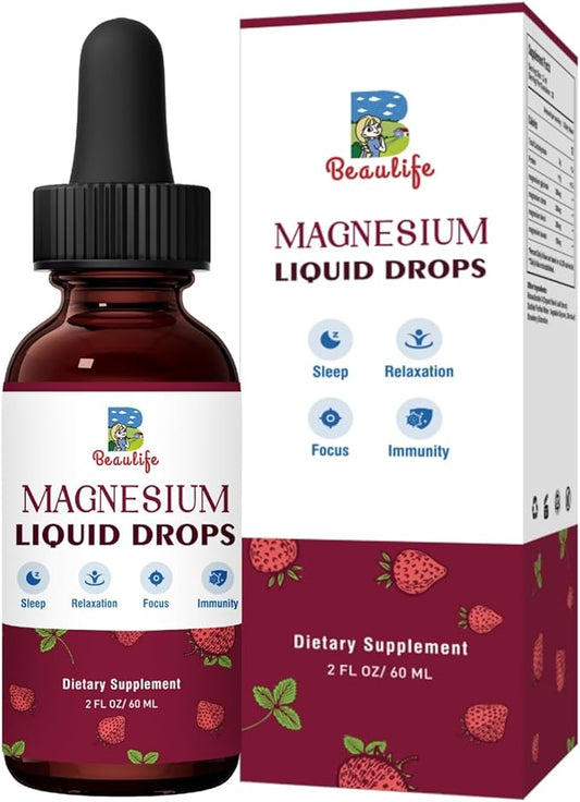 Magnesium Liquid Drop, 1000mg Magnesium Supplement,with Magnesium Glycinate & Citrate, Strawberry Flavor, Calm Mood, Sleep ,Relaxation, Immune, Heart for Adults and Kids