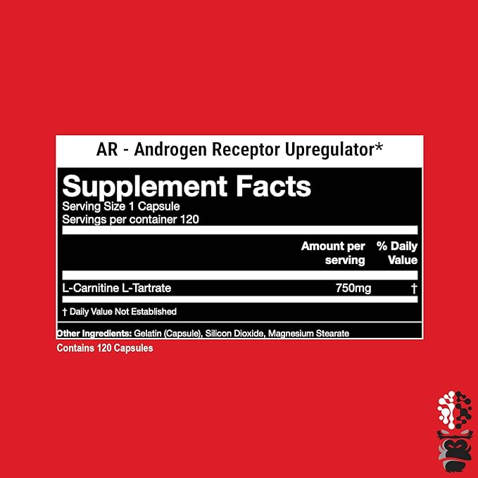 Gorilla Mind AR Carnitine 750mg Capsules Androgen Receptor Upregulator,Boosts Cellular Energy, Upregulates Androgen Receptor Density,Shuttles Fatty Acids (120 Capsules)