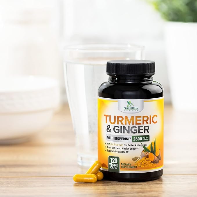 Turmeric Supplement Curcumin 2600mg - with Organic Ginger & Turmeric, BioPerine Black Pepper Extract 95% Curcuminoids - Advanced Absorption Antioxidant & Joint Support - Vegan - 120 Capsules