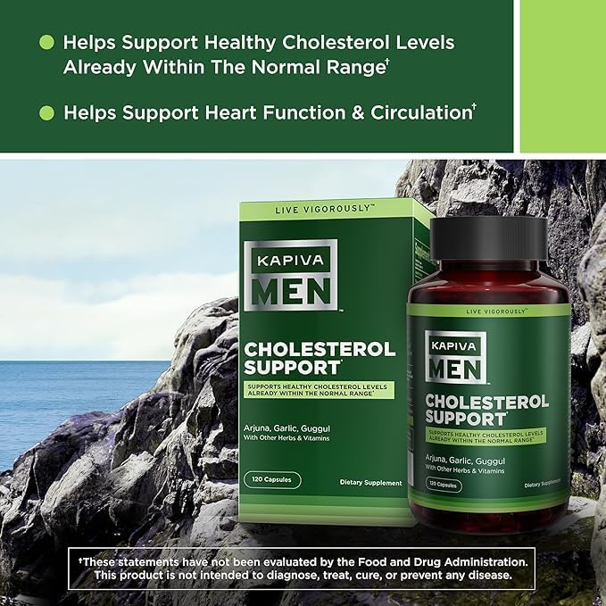 Cholesterol Support Supplement with Arjuna, Garlic, Guggul, Male Vigor Blend, and Other Herbs and Vitamins, Supports Normal Cholesterol Levels, 30 Day Supply, 60 Capsules